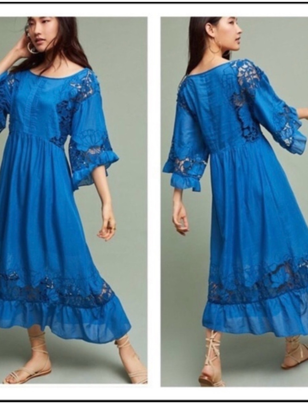 Boho Lace-Trim Midi Dress in Royal Blue